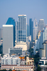 Tall high rise modern apartment buildings in Bangkok, Thailand.