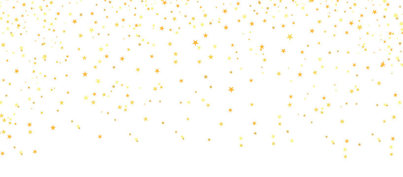 Gold confetti stars falling isolated on transparent background. Luxury holiday decoration, invitation, postcard, paper packaging design elements