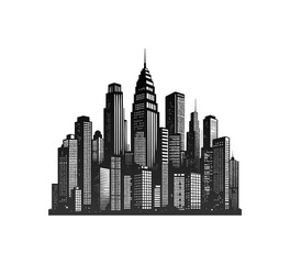 Fototapeta premium silhouette of city buildings (black on white background) - artwork 4