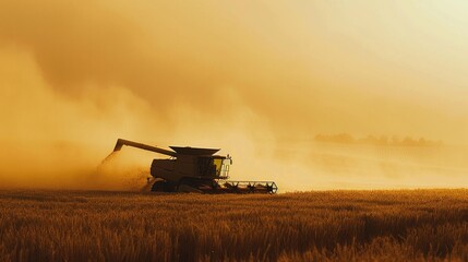 Fototapeta premium Combine harvester machine working in wheat field farm land.