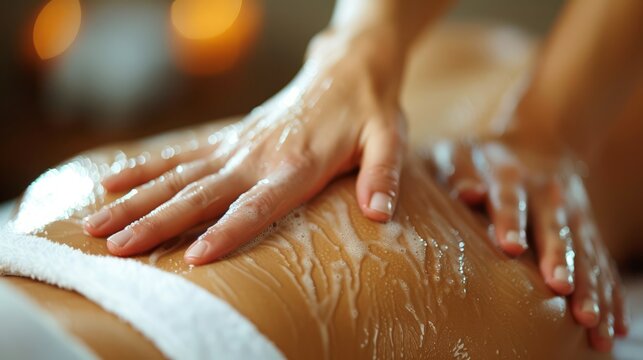 close up hand of a masseuse applying pressure during a massage, focusing on the careful and skilled technique needed to relieve tension and promote relaxation