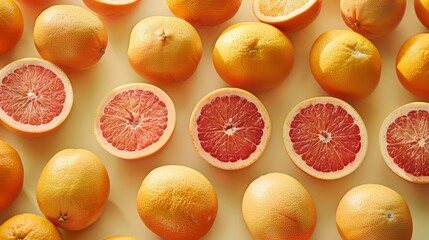 grapefruit organized in rows and top view