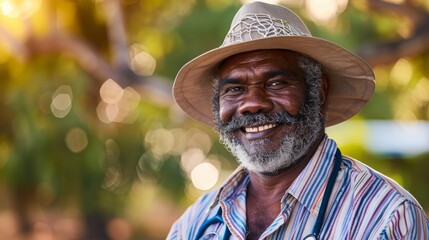 Obraz premium Australian outback doctor in rugged attire, providing medical care to indigenous communities in remote areas, using both conventional medicine and traditional knowledge