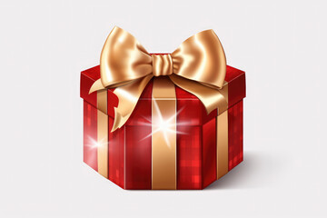 Obraz premium generated illustration of red gift box with gold ribbon and bow on white background