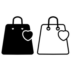 Shopping bag with heart line icon, outline vector sign, linear pictogram isolated on white. Symbol, logo illustration