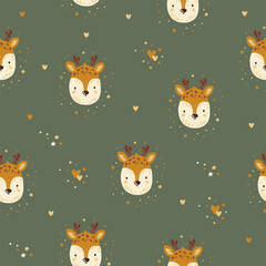 Seamless pattern. Vector illustration with forest animals. Deer. Baby animals. Large set for clipart. Set of animals in cartoon style on a white background.