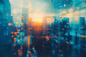 Detailed view of illuminated city skyline