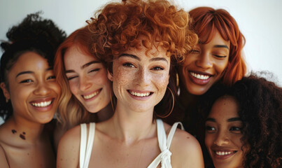 Fototapeta premium Group of diverse multiracial and multi ethnic smiling woman posing in a studio