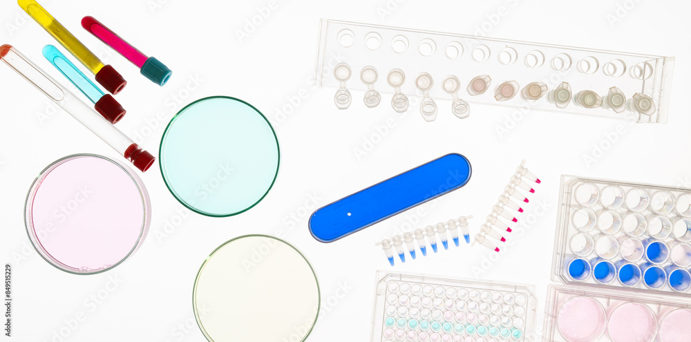 Canvas Prints top view of a laboratory bench for microbiological research