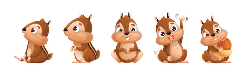 Funny Chipmunk Character with Cute Snout Engaged in Different Activity Vector Set