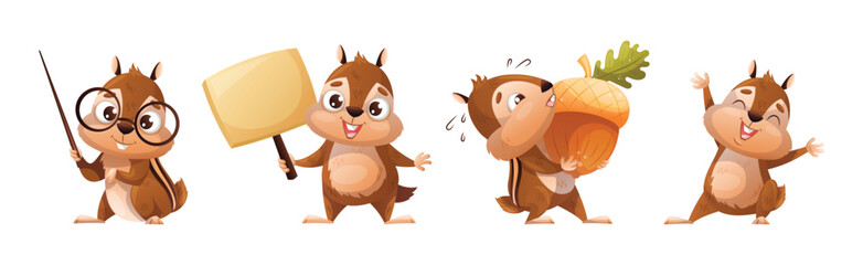 Funny Chipmunk Character with Cute Snout Engaged in Different Activity Vector Set