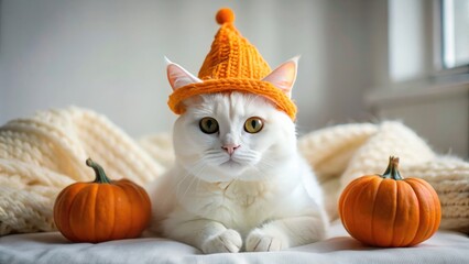 Cute fluffy cat celebrates Halloween
