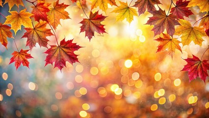 Fototapeta premium autumn leaves on a blurred gold background side, autumn postcard, banner
