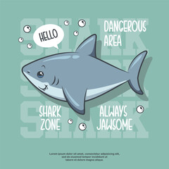 Cute Shark Jawsome Danger Area. Cute Cartoon Illustration