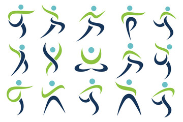 Abstract people logo design. sports, Gym ,fitness, running trainer icon set vector illustration