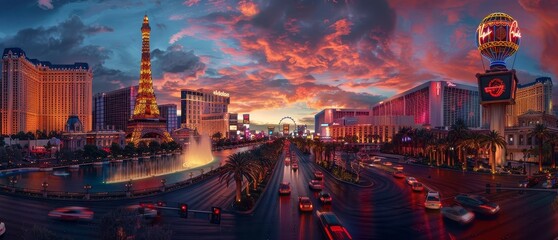 panoramic view of las vegas at night with colorful lights