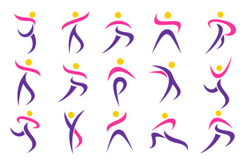 Abstract people logo design. sports, Gym ,fitness, running trainer icon set vector illustration