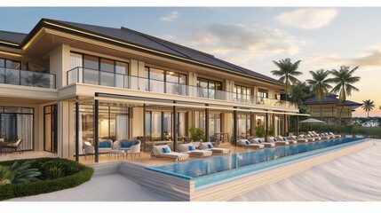 Luxury Beachfront Villa with Infinity Pool and Stunning Ocean Views at Sunset