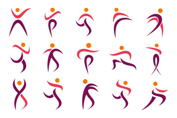 Abstract people logo design. sports, Gym ,fitness, running trainer icon set vector illustration
