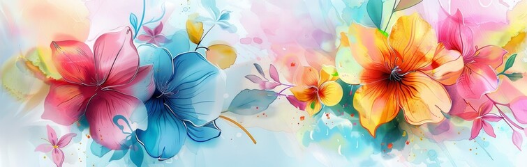 watercolour painting of colourful flowers