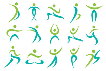 Abstract people logo design. sports, Gym ,fitness, running trainer icon set vector illustration