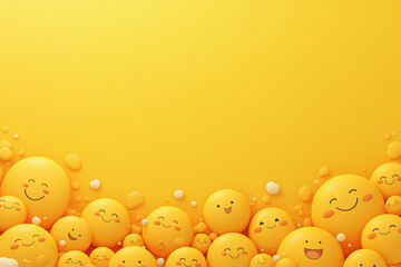 Fototapeta premium Border of Yellow Smiley Faces Emoji on a Yellow Background Creating a Cheerful and Happy Mood