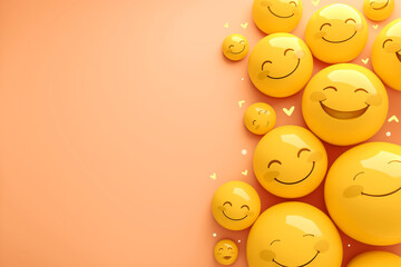 Border of Yellow Smiley Faces Emoji on a Beige Background Creating a Cheerful and Happy Mood