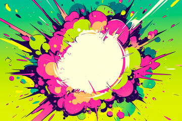 Colorful Cartoon-Style Comic Book Explosion with Clouds, Stars, and a Dynamic Burst