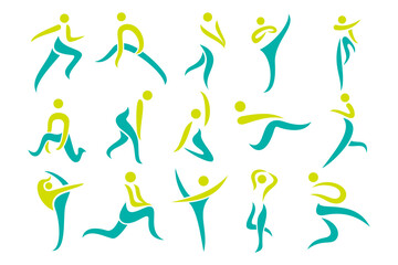 Abstract people logo design. sports, Gym ,fitness, running trainer icon set vector illustration