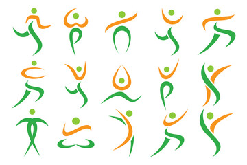 Abstract people logo design. sports, Gym ,fitness, running trainer icon set vector illustration