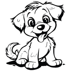 Black and white vector illustration of cute dog