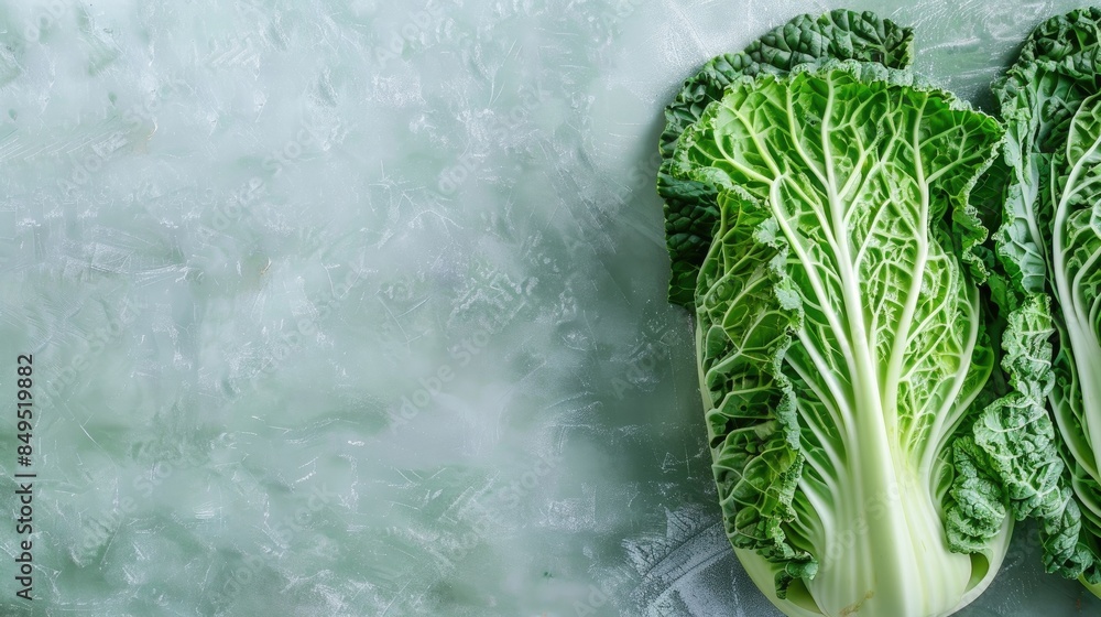 Canvas Prints Ripe Chinese cabbage on light green surface close up Room for text