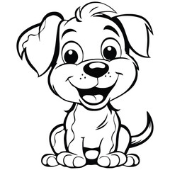 Black and white vector illustration of cute dog