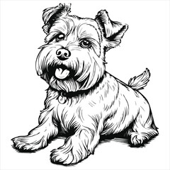 Black and white vector illustration of cute dog