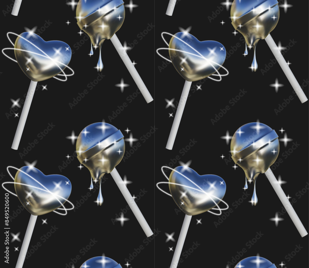 Aufkleber abstract seamless pattern in y2k style. three-dimensional sweets in the shape of a heart and a ball 