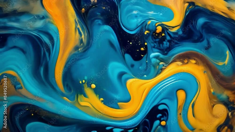 Poster fluid art drawing video, abstract acrylic texture with flowing effect. liquid paint backdrop with ch