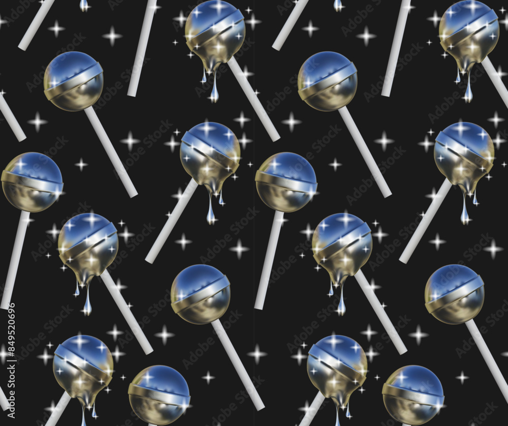 Aufkleber abstract seamless pattern in y2k style. three-dimensional round candy on a stick with a melting effe