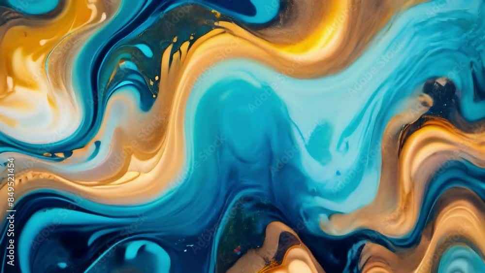 Poster fluid art drawing video, abstract acrylic texture with flowing effect. liquid paint backdrop with ch