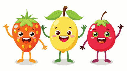 Big Set cute cartoon realistic fruits characters