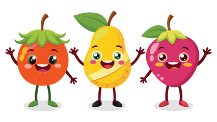 Big Set cute cartoon realistic fruits characters