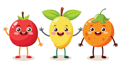 Big Set cute cartoon realistic fruits characters