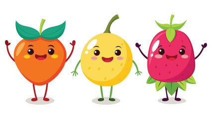 Big Set cute cartoon realistic fruits characters