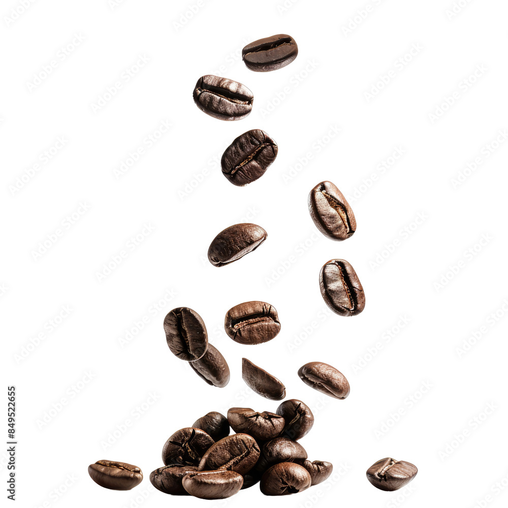 Wall mural coffee beans dropping on group of beans on white