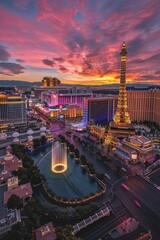 panoramic view of las vegas at night with colorful lights