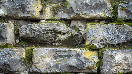 A rock wall covered in moss and lichen