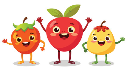 Big Set cute cartoon realistic fruits characters