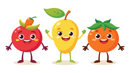 Big Set cute cartoon realistic fruits characters