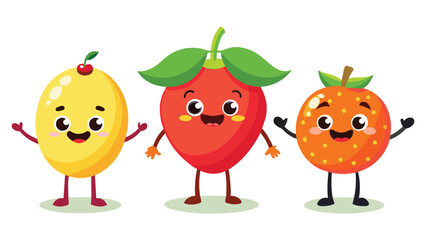 Big Set cute cartoon realistic fruits characters