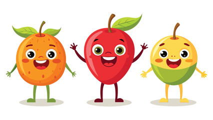 Big Set cute cartoon realistic fruits characters
