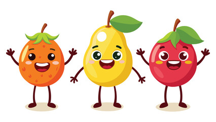 Big Set cute cartoon realistic fruits characters